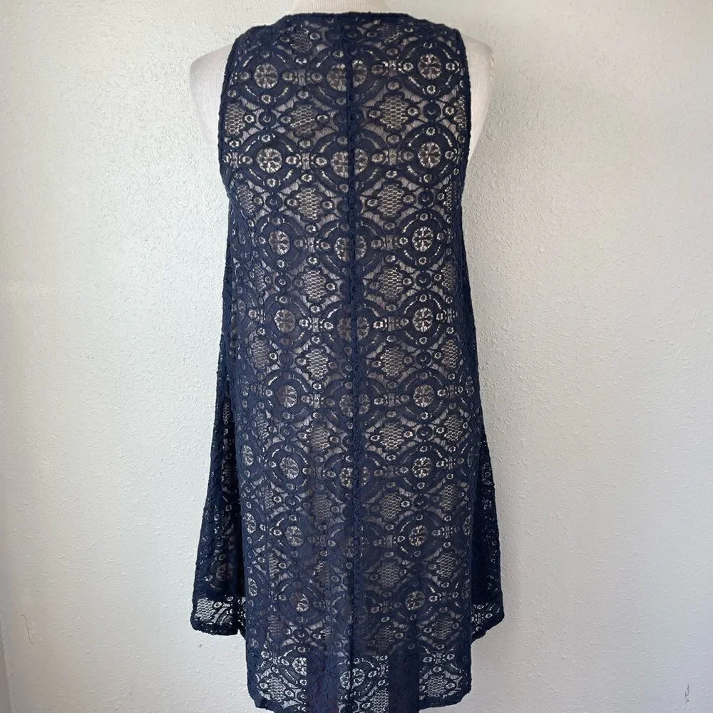 Sharagano Navy Blue Lace Midi Dress Size 12 EUC - Picture 6 of 9